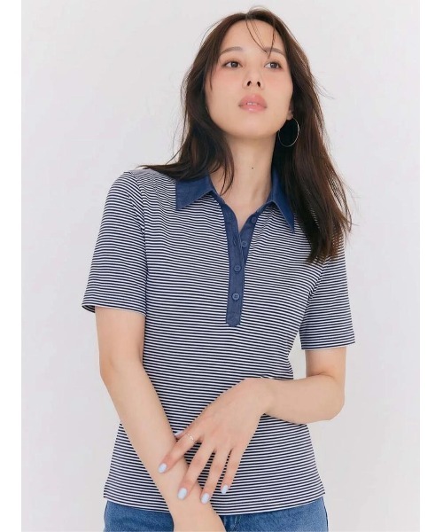BLUE×PALANG（ブルーパラン）の「HYBRID DENIM POLO（Tシャツ/カットソー・レディース・ネイビー/ライトブルー・FREE）」の20枚目の写真
