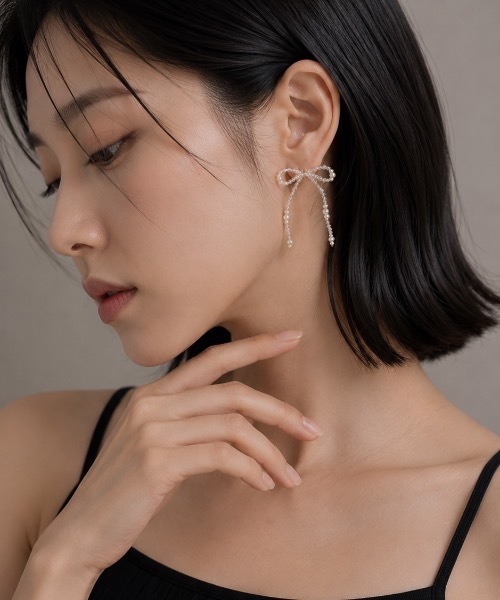 PANDORA ピアス リボン 両耳 クリアビーズリボンピアス（ピアス（両耳用））｜MIMILINE（ミミライン