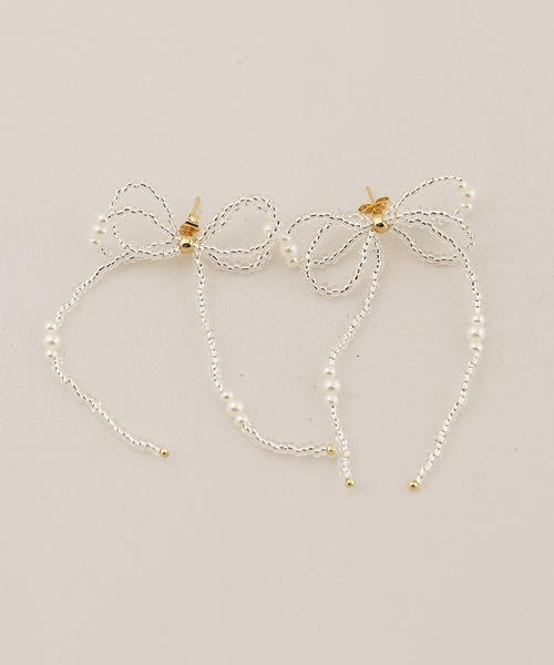 クリアビーズリボンピアス（ピアス（両耳用））｜MIMILINE（ミミライン