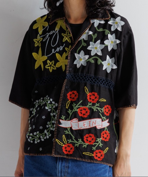 LEIN(リーン)の「ギザコットンリネンパッチワーク刺繍シャツ(シャツ/ブラウス・レディース・オフホワイト/ブラック・2/1)」の2枚目の写真