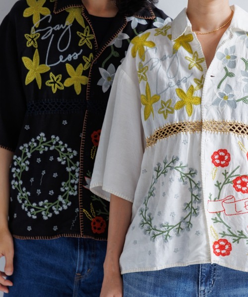 LEIN(リーン)の「ギザコットンリネンパッチワーク刺繍シャツ(シャツ/ブラウス・レディース・オフホワイト/ブラック・2/1)」の3枚目の写真