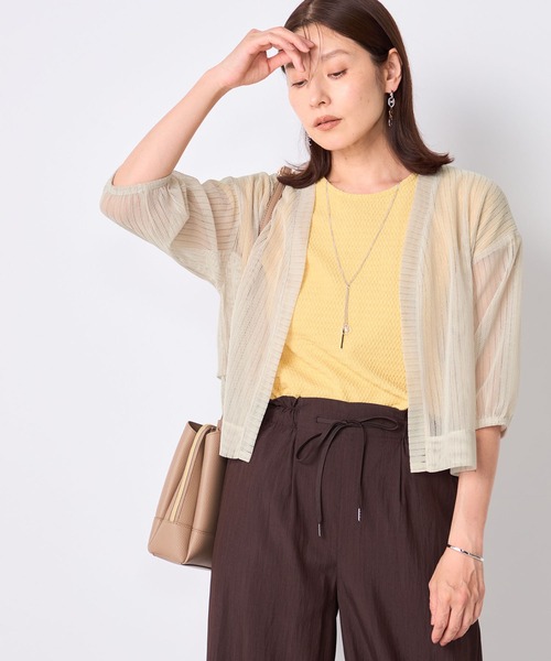 GALLORIA(ギャローリア)の「シアーストライプカーディガン(Tシャツ/カットソー・レディース・ブラウン/ベージュ・M/L/LL/S)」の2枚目の写真