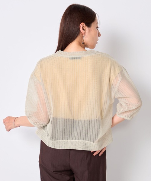 GALLORIA(ギャローリア)の「シアーストライプカーディガン(Tシャツ/カットソー・レディース・ブラウン/ベージュ・M/L/LL/S)」の8枚目の写真