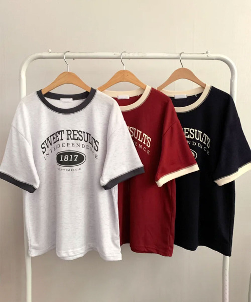 VIVID LADY(ビビッドレディー)の「カレッジロゴ バイカラー 半袖Tシャツ(Tシャツ/カットソー・レディース・ライトグレー/ネイビー/ワイン・FREE)」の10枚目の写真