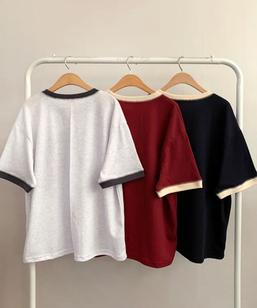 VIVID LADY(ビビッドレディー)の「カレッジロゴ バイカラー 半袖Tシャツ(Tシャツ/カットソー・レディース・ライトグレー/ネイビー/ワイン・FREE)」の11枚目の写真