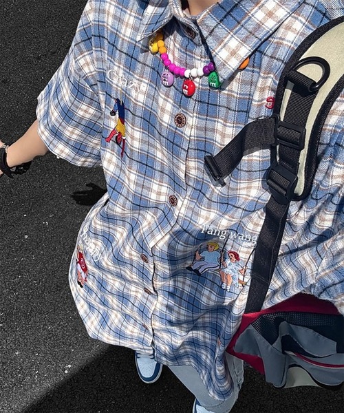 WESTBOY(ウエストボーイ)の「Y2K 刺繍チェック柄シャツ WO26W1TP11(シャツ/ブラウス・メンズ・ブルー/ピンク・XL/L)」の4枚目の写真