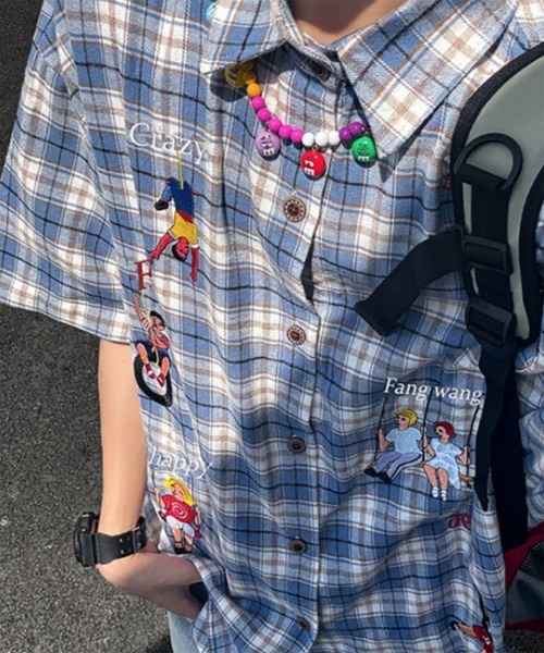 WESTBOY(ウエストボーイ)の「Y2K 刺繍チェック柄シャツ WO26W1TP11(シャツ/ブラウス・メンズ・ブルー/ピンク・XL/L)」の3枚目の写真