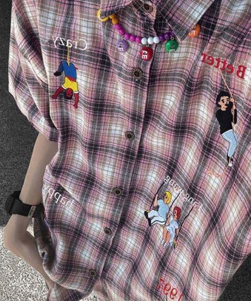 WESTBOY(ウエストボーイ)の「Y2K 刺繍チェック柄シャツ WO26W1TP11(シャツ/ブラウス・メンズ・ブルー/ピンク・XL/L)」の13枚目の写真