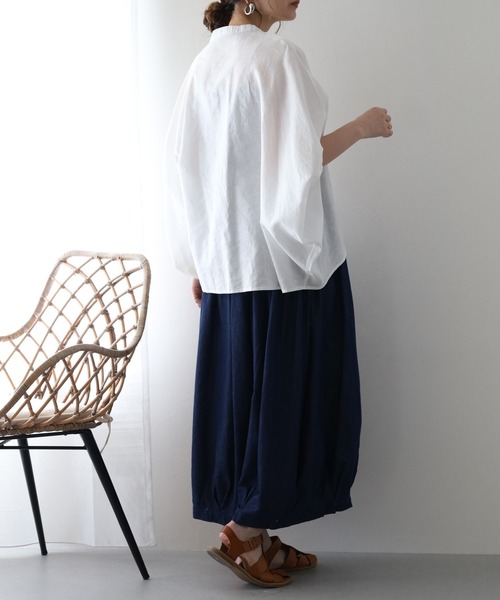 ubasoku（ウバソク）の「ubasoku リネン フロントフリル比翼プルオーバー 半端袖（シャツ/ブラウス・レディース・オフホワイト/ブラック・FREE）」の8枚目の写真