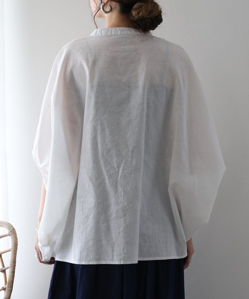 ubasoku（ウバソク）の「ubasoku リネン フロントフリル比翼プルオーバー 半端袖（シャツ/ブラウス・レディース・オフホワイト/ブラック・FREE）」の16枚目の写真