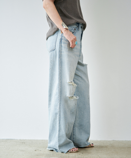 Johnbull（ジョンブル）の「【JOHNBULL/ジョンブル】 WIDE DAMAGE PANTS（デニムパンツ・レディース・スカイブルー・38/36/34）」の2枚目の写真