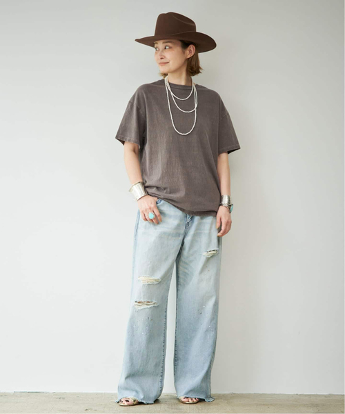 Johnbull（ジョンブル）の「【JOHNBULL/ジョンブル】 WIDE DAMAGE PANTS（デニムパンツ・レディース・スカイブルー・38/36/34）」の4枚目の写真