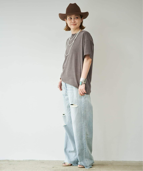 Johnbull（ジョンブル）の「【JOHNBULL/ジョンブル】 WIDE DAMAGE PANTS（デニムパンツ・レディース・スカイブルー・38/36/34）」の5枚目の写真