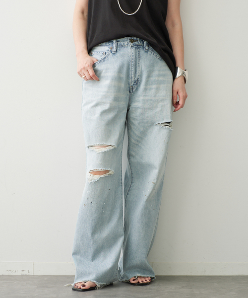 Johnbull（ジョンブル）の「【JOHNBULL/ジョンブル】 WIDE DAMAGE PANTS（デニムパンツ・レディース・スカイブルー・38/36/34）」の6枚目の写真