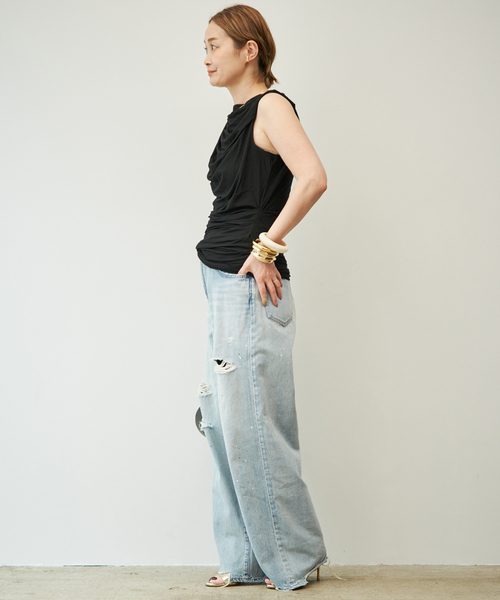 Johnbull（ジョンブル）の「【JOHNBULL/ジョンブル】 WIDE DAMAGE PANTS（デニムパンツ・レディース・スカイブルー・38/36/34）」の8枚目の写真