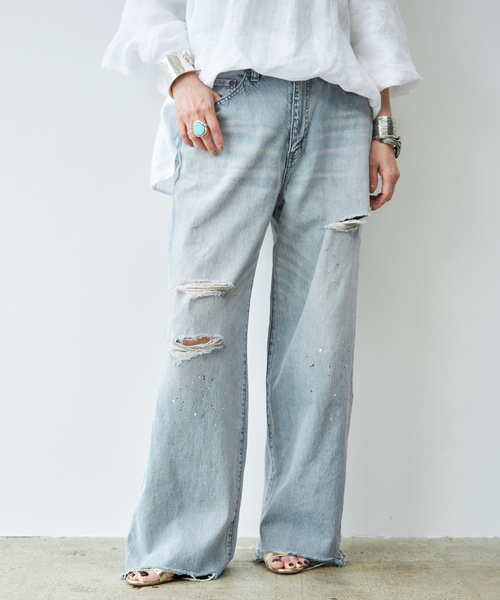 Johnbull（ジョンブル）の「【JOHNBULL/ジョンブル】 WIDE DAMAGE PANTS（デニムパンツ・レディース・スカイブルー・38/36/34）」の10枚目の写真