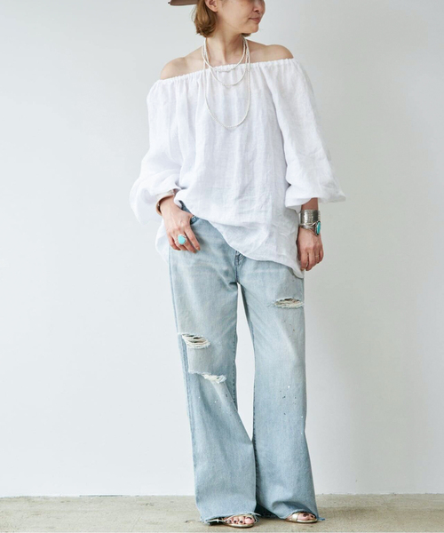 Johnbull（ジョンブル）の「【JOHNBULL/ジョンブル】 WIDE DAMAGE PANTS（デニムパンツ・レディース・スカイブルー・38/36/34）」の11枚目の写真