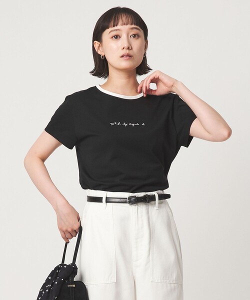 To b. by agnes b.(トゥービーバイアニエスベー)の「<To b. by agnes b.コラボ>ロゴ リンガー Tシャツ(Tシャツ/カットソー・レディース・ブラック/ワインレッド・FREE)」の2枚目の写真