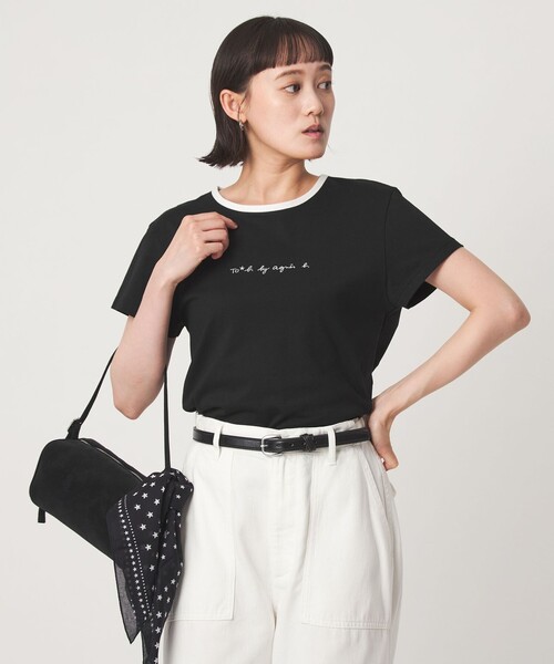 To b. by agnes b.(トゥービーバイアニエスベー)の「<To b. by agnes b.コラボ>ロゴ リンガー Tシャツ(Tシャツ/カットソー・レディース・ブラック/ワインレッド・FREE)」の3枚目の写真