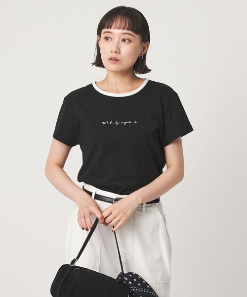 To b. by agnes b.(トゥービーバイアニエスベー)の「<To b. by agnes b.コラボ>ロゴ リンガー Tシャツ(Tシャツ/カットソー・レディース・ブラック/ワインレッド・FREE)」の4枚目の写真