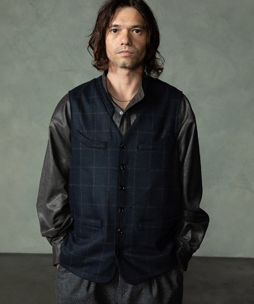 EGO TRIPPING(エゴトリッピング)の「mcg3859-FRENCH GILET windowpane ベスト(616756)(ベスト・メンズ・グレー系その他/ネイビー系・46/48)」の2枚目の写真