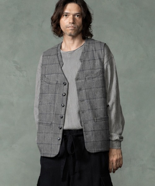 EGO TRIPPING(エゴトリッピング)の「mcg3859-FRENCH GILET windowpane ベスト(616756)(ベスト・メンズ・グレー系その他/ネイビー系・46/48)」の1枚目の写真