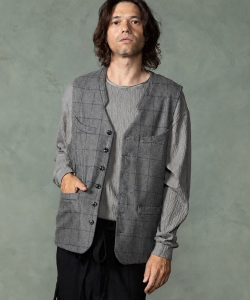 EGO TRIPPING(エゴトリッピング)の「mcg3859-FRENCH GILET windowpane ベスト(616756)(ベスト・メンズ・グレー系その他/ネイビー系・46/48)」の14枚目の写真