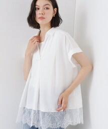【ひんやり/体型カバー】裾レース切り替え スキッパーシャツ