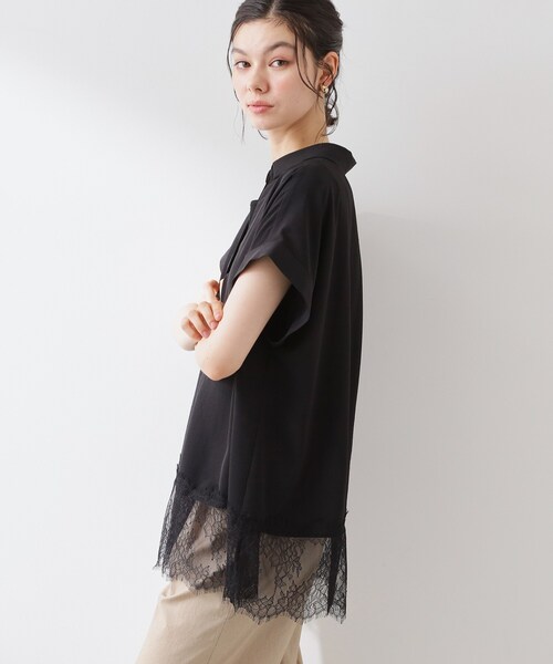 THE SHOP TK (ザ ショップ ティーケー )の「【ひんやり/体型カバー】裾レース切り替え スキッパーシャツ(シャツ/ブラウス・レディース・ブラック/ダークブラウン/オフホワイト・12/13)」の20枚目の写真