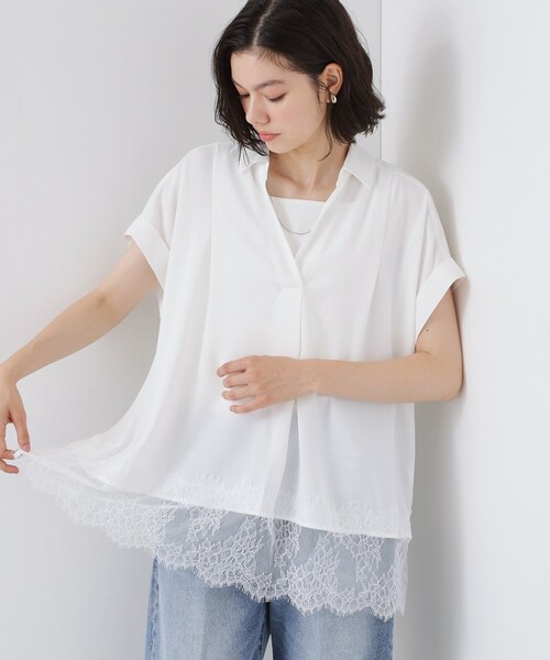 THE SHOP TK (ザ ショップ ティーケー )の「【ひんやり/体型カバー】裾レース切り替え スキッパーシャツ(シャツ/ブラウス・レディース・ブラック/ダークブラウン/オフホワイト・12/13)」の17枚目の写真