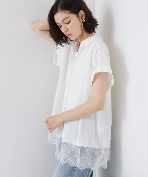 THE SHOP TK (ザ ショップ ティーケー )の「【ひんやり/体型カバー】裾レース切り替え スキッパーシャツ(シャツ/ブラウス・レディース・ブラック/ダークブラウン/オフホワイト・12/13)」の16枚目の写真