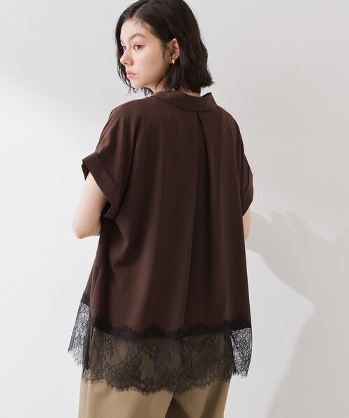 THE SHOP TK (ザ ショップ ティーケー )の「【ひんやり/体型カバー】裾レース切り替え スキッパーシャツ(シャツ/ブラウス・レディース・ブラック/ダークブラウン/オフホワイト・12/13)」の12枚目の写真