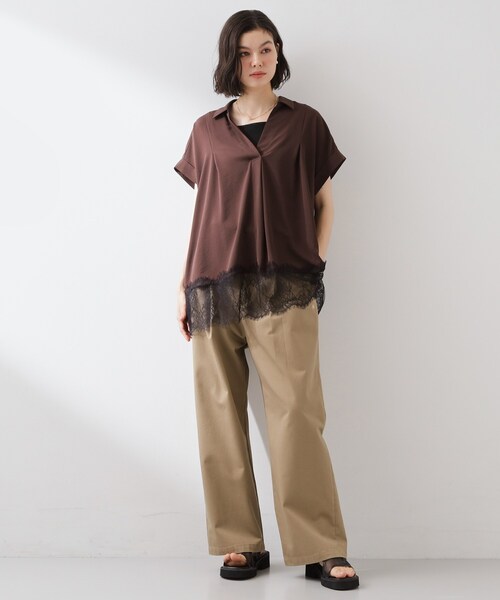 THE SHOP TK (ザ ショップ ティーケー )の「【ひんやり/体型カバー】裾レース切り替え スキッパーシャツ(シャツ/ブラウス・レディース・ブラック/ダークブラウン/オフホワイト・12/13)」の11枚目の写真
