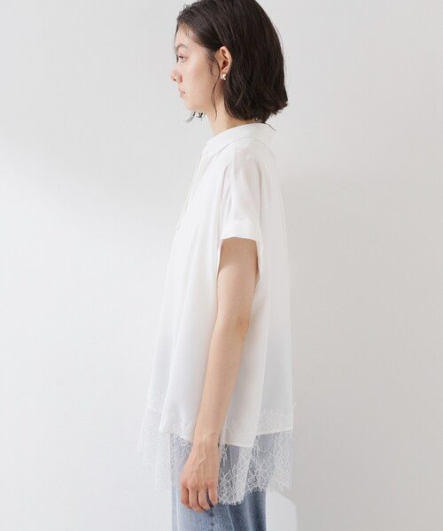 THE SHOP TK (ザ ショップ ティーケー )の「【ひんやり/体型カバー】裾レース切り替え スキッパーシャツ(シャツ/ブラウス・レディース・ブラック/ダークブラウン/オフホワイト・12/13)」の8枚目の写真