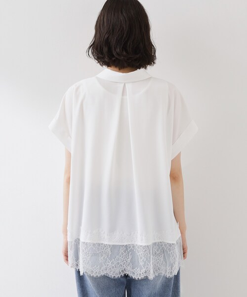 THE SHOP TK (ザ ショップ ティーケー )の「【ひんやり/体型カバー】裾レース切り替え スキッパーシャツ(シャツ/ブラウス・レディース・ブラック/ダークブラウン/オフホワイト・12/13)」の7枚目の写真