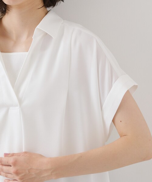 THE SHOP TK (ザ ショップ ティーケー )の「【ひんやり/体型カバー】裾レース切り替え スキッパーシャツ(シャツ/ブラウス・レディース・ブラック/ダークブラウン/オフホワイト・12/13)」の5枚目の写真