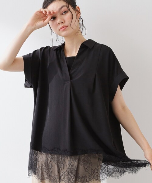 THE SHOP TK (ザ ショップ ティーケー )の「【ひんやり/体型カバー】裾レース切り替え スキッパーシャツ(シャツ/ブラウス・レディース・ブラック/ダークブラウン/オフホワイト・12/13)」の22枚目の写真