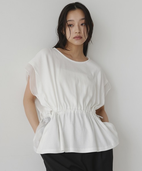 hellam(へラム)の「オーガンジードッキングペプラムTシャツ(シャツ/ブラウス・レディース・ブラック/ホワイト・FREE)」の1枚目の写真