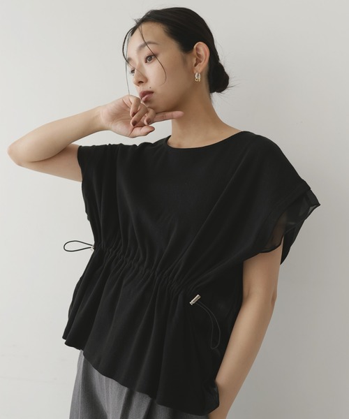hellam(へラム)の「オーガンジードッキングペプラムTシャツ(シャツ/ブラウス・レディース・ブラック/ホワイト・FREE)」の2枚目の写真