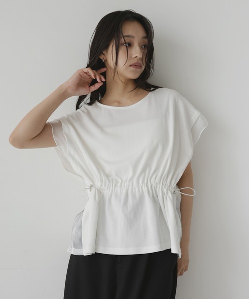 hellam(へラム)の「オーガンジードッキングペプラムTシャツ(シャツ/ブラウス・レディース・ブラック/ホワイト・FREE)」の13枚目の写真