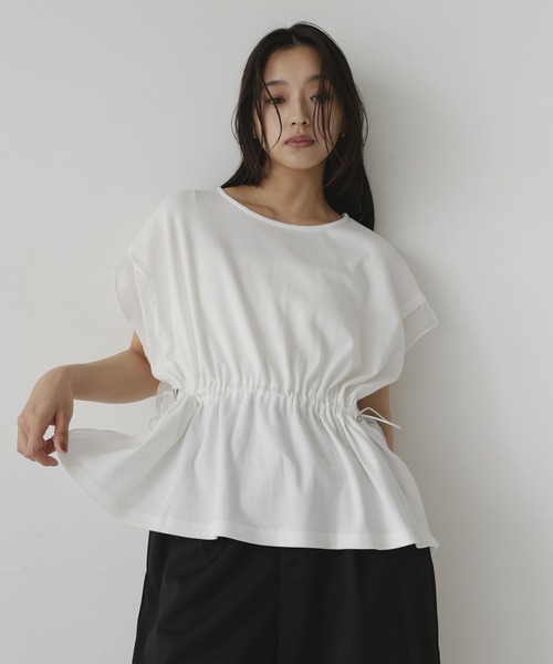 hellam(へラム)の「オーガンジードッキングペプラムTシャツ(シャツ/ブラウス・レディース・ブラック/ホワイト・FREE)」の3枚目の写真