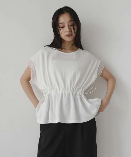 hellam(へラム)の「オーガンジードッキングペプラムTシャツ(シャツ/ブラウス・レディース・ブラック/ホワイト・FREE)」の5枚目の写真