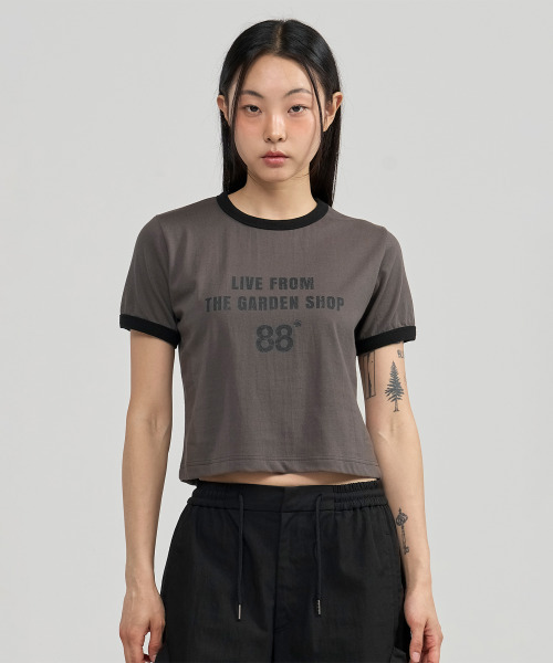 JUAN HOMME(ジュアンオム)の「ライブガーデンショップ クロップリンガーハーフスリーブ (チャコール)(Tシャツ/カットソー・レディース・その他・FREE)」の3枚目の写真