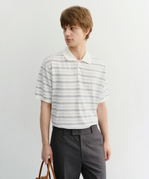STRIPED POLO KNIT_UNISEX_UDSW6B127_WHITE / SOFT BLUE