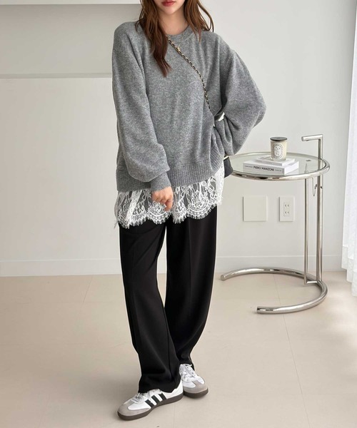 GeeRA（ジーラ）の「裾レースレイヤード風ドッキングニット（ニット/セーター・レディース・ベージュ/杢グレー・X-LARGE/LARGE/MEDIUM）」の5枚目の写真
