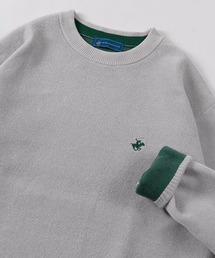 【71】【BEVERLY HILLS POLO CLUB/ビバリーヒルズポロクラブ】モールヤーン 裏配色 クルーネック ニット/ワンポイント刺繍/セーター/オーバーサイズ/プルオーバー/ユニセックス /レディース/メンズ