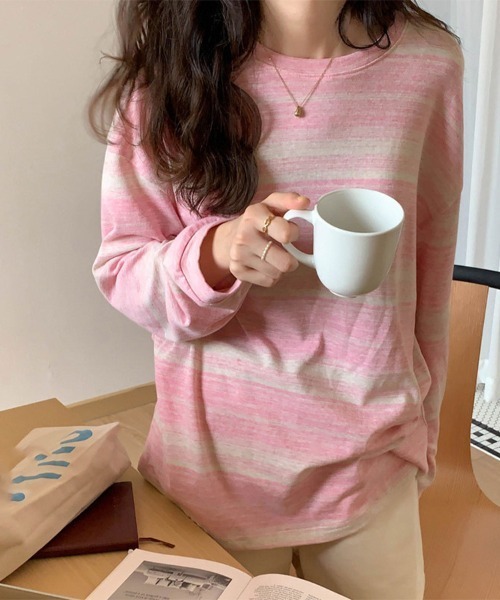 ReRe(リリ)の「かすれマルチボーダーロングTシャツ(Tシャツ/カットソー・レディース・ブラック/ピンク/ブルー/グリーン・MEDIUM/LARGE/X-LARGE)」の4枚目の写真