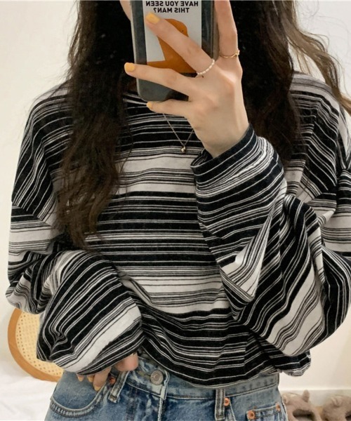 ReRe(リリ)の「かすれマルチボーダーロングTシャツ(Tシャツ/カットソー・レディース・ブラック/ピンク/ブルー/グリーン・MEDIUM/LARGE/X-LARGE)」の21枚目の写真
