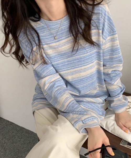ReRe(リリ)の「かすれマルチボーダーロングTシャツ(Tシャツ/カットソー・レディース・ブラック/ピンク/ブルー/グリーン・MEDIUM/LARGE/X-LARGE)」の15枚目の写真