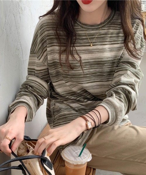 ReRe(リリ)の「かすれマルチボーダーロングTシャツ(Tシャツ/カットソー・レディース・ブラック/ピンク/ブルー/グリーン・MEDIUM/LARGE/X-LARGE)」の14枚目の写真